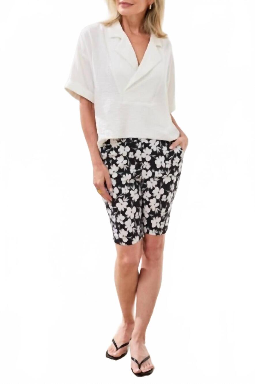 NEW TRIBAL printed bengaline pull-on shorts in onyx